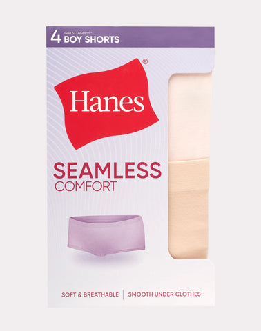 Hanes Girls’ Tween Underwear Seamless Boyshort Pack, Neutrals, 4-Pack