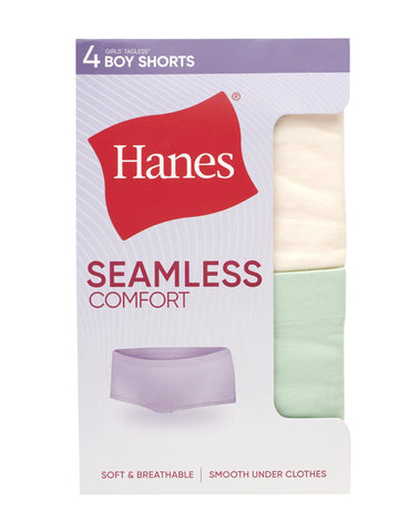 Hanes Girls’ Tween Underwear Seamless Boyshort Pack, Assorted, 4-Pack