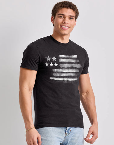 Hanes Men's Black & White Flag Graphic Tee