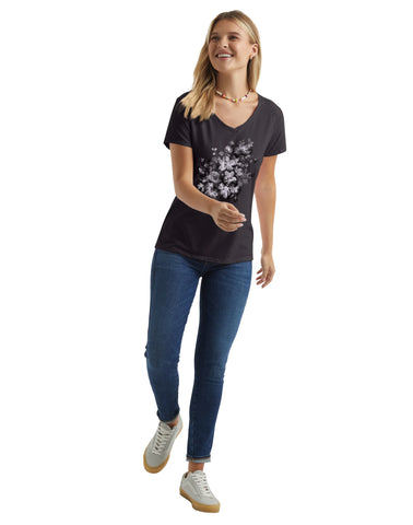 Hanes Women's V-Neck Graphic T-Shirt, Beach Floral Cascade