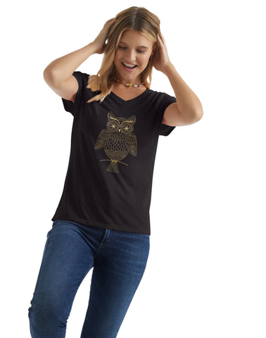 Hanes Women's V-Neck Graphic T-Shirt, Glitter Owl