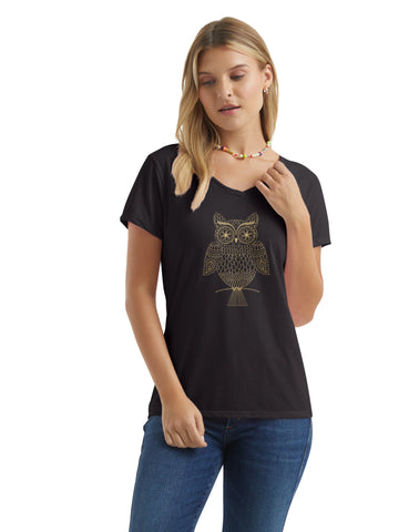 Hanes Women's V-Neck Graphic T-Shirt, Glitter Owl