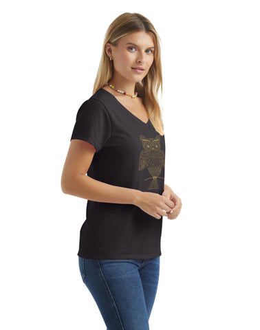 Hanes Women's V-Neck Graphic T-Shirt, Glitter Owl