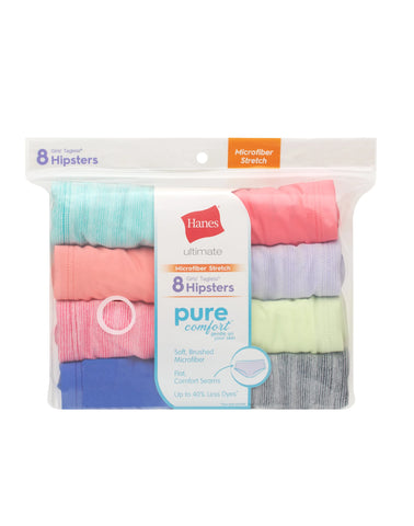 Hanes Pure Comfort Girls' Microfiber Hipster Underwear, 8-Pack
