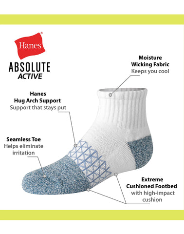 Hanes Absolute Active Boys' Ankle Socks, 4-Pairs