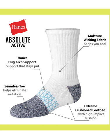 Hanes Absolute Active Boys' Crew Socks, 4-Pack