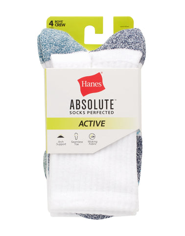 Hanes Absolute Active Boys' Crew Socks, 4-Pack