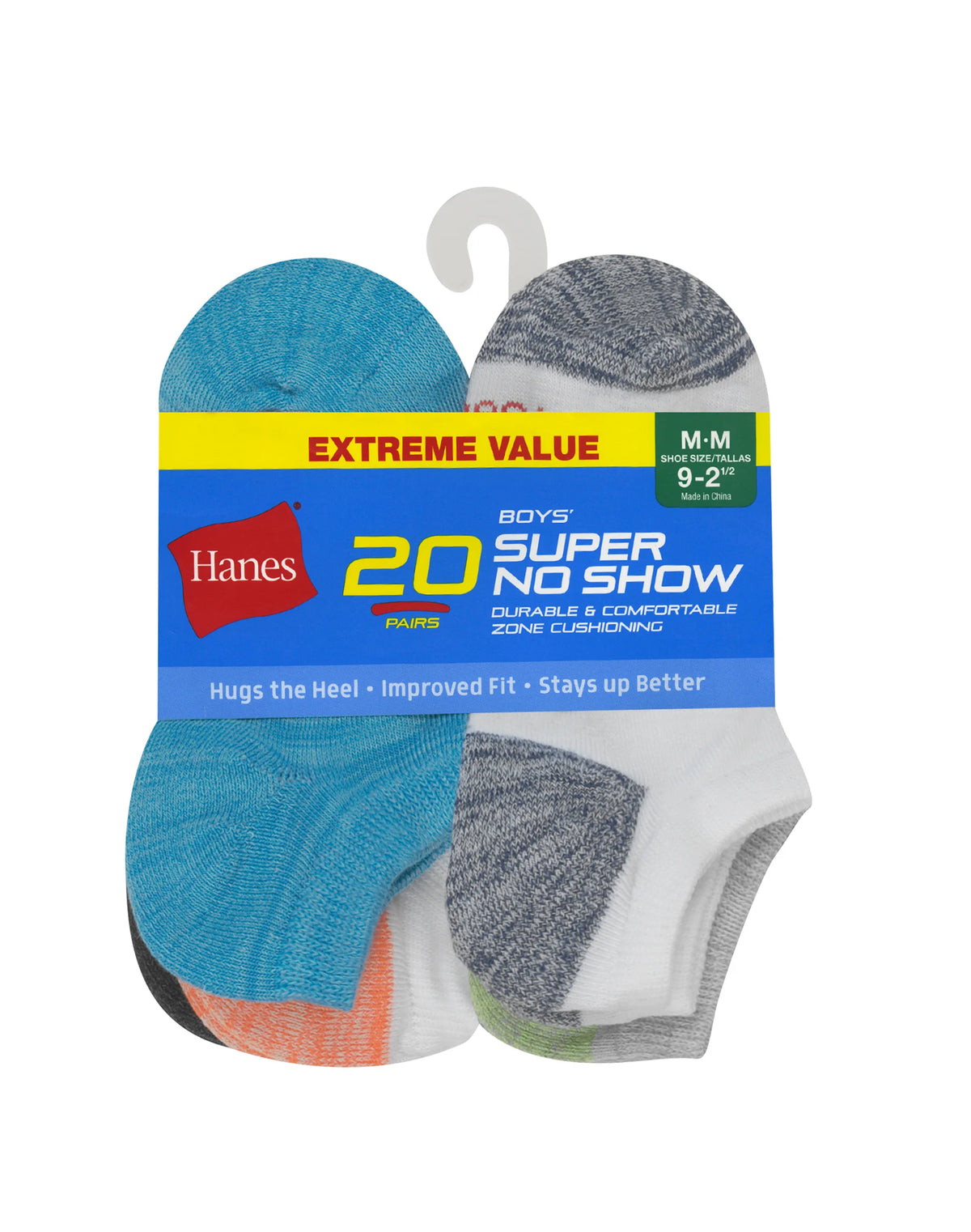 Hanes Boys' Super No Show Socks, Super Value Pack, 20-Pairs