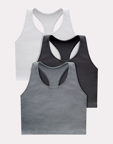 Hanes Originals Women's Racerback Crop Tank Top with Built-In Bra, 3-Pack