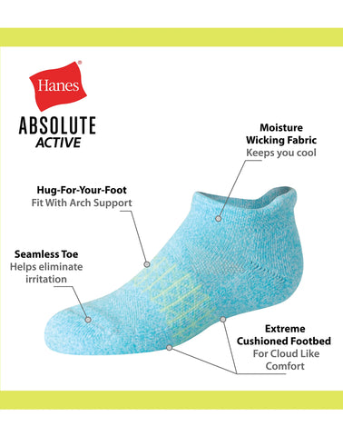 Hanes Absolute Active Girls' Heel Shield Socks, 4-Pairs