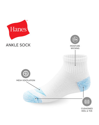 Hanes Cool Comfort Girls' Mesh Ankle Socks, 12-Pairs