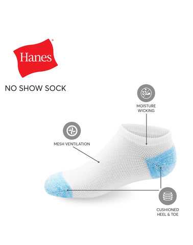 Hanes Cool Comfort Girls' Mesh No Show Socks, 12-Pairs