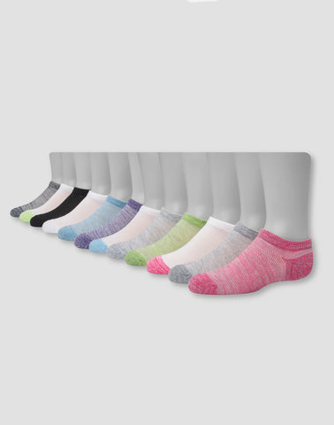 Hanes Cool Comfort Girls' Mesh Super No Show Socks, 12-Pairs