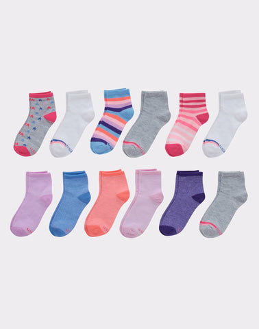 Hanes Girls' Ankle Socks, Fashion Pack, 12-Pairs