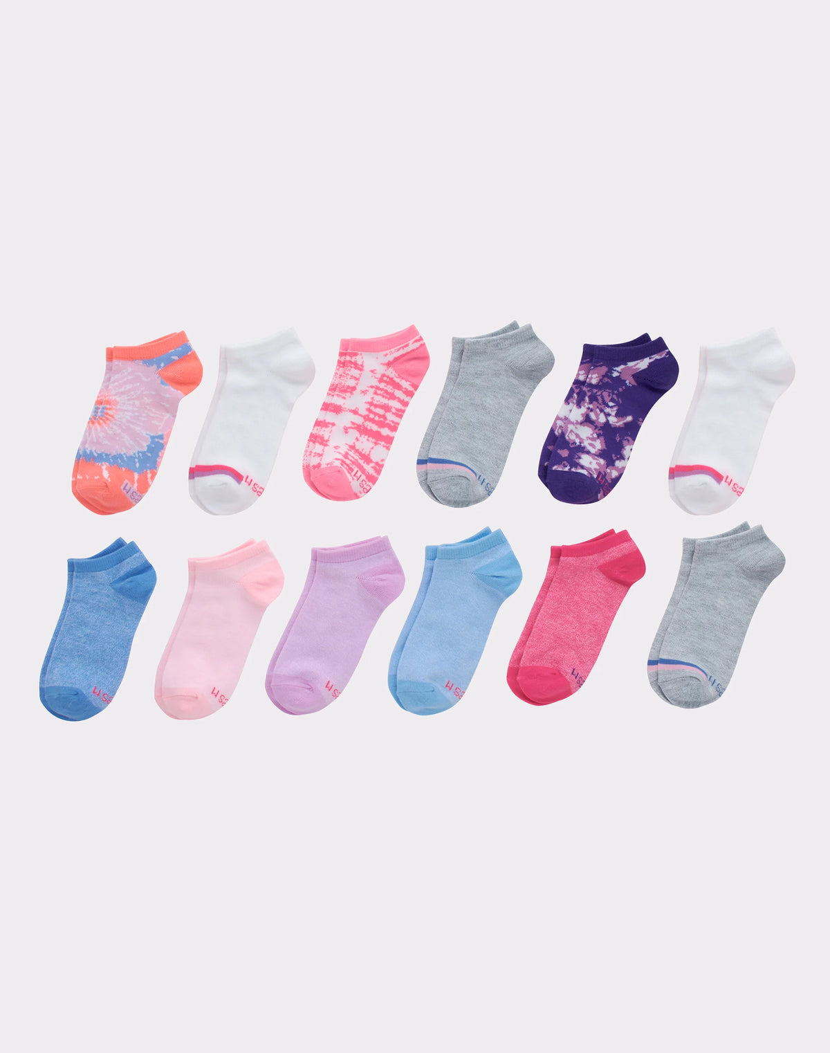 Hanes Girls' No Show Socks, Fashion Pack, 12-Pairs