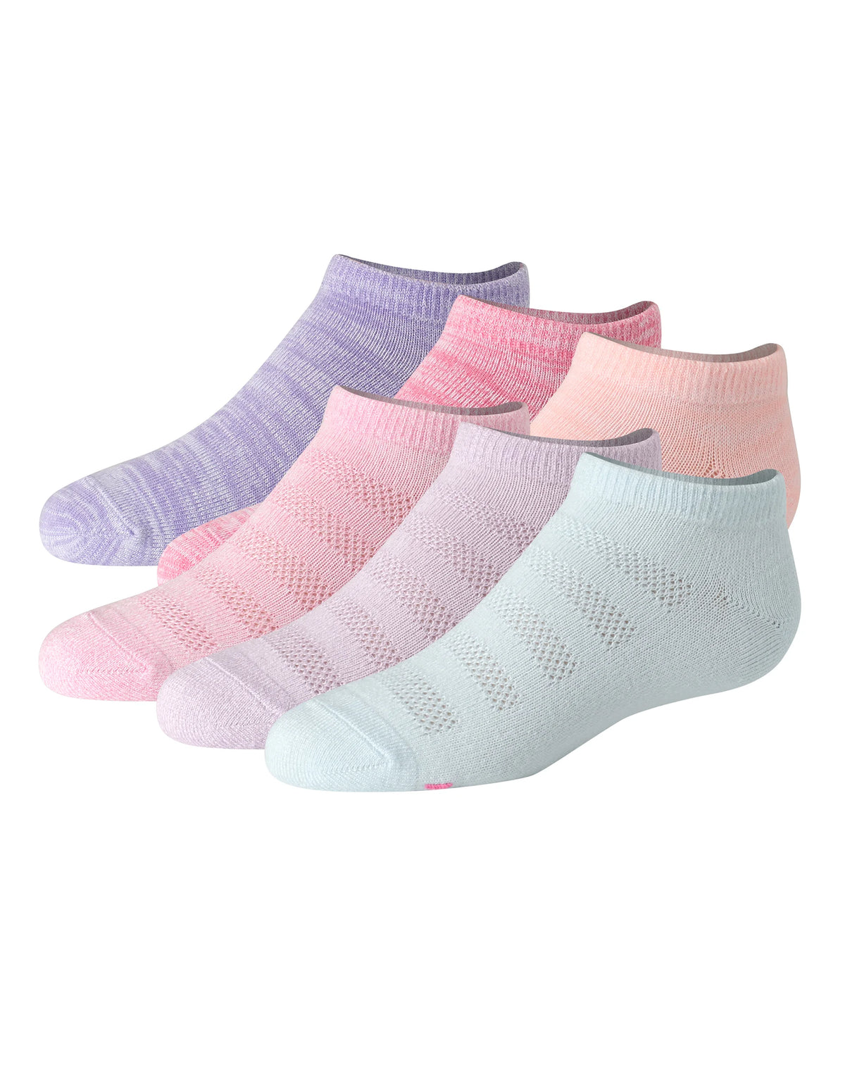 Hanes Ultimate Pure Comfort Girls' No Show Socks, Assorted, 6-Pairs