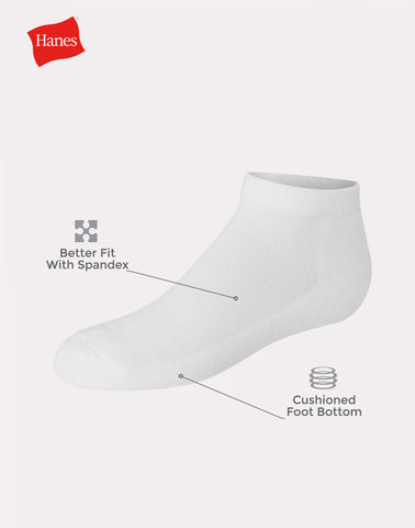 Hanes Girls' No Show Socks, White, 10-Pack