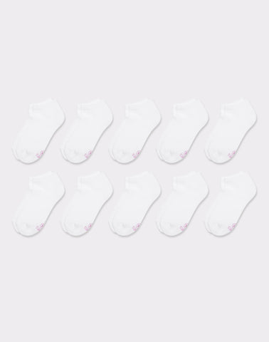 Hanes Girls' No Show Socks, White, 10-Pack