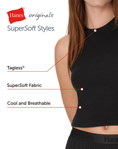 Hanes Originals Women's Supersoft Comfywear Rib Racerback Crop Tank