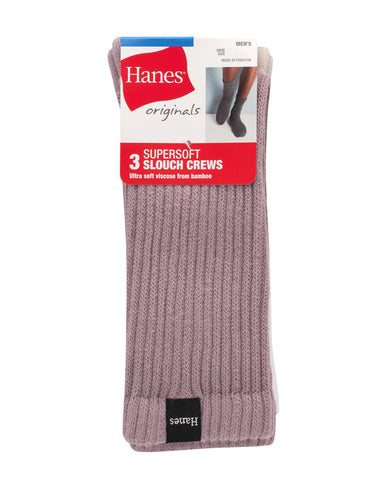 Hanes Originals Men’s Crew Socks Pack, 3 Pairs, SuperSoft Slouch