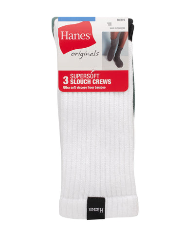 Hanes Originals Men’s Crew Socks Pack, 3 Pairs, SuperSoft Slouch