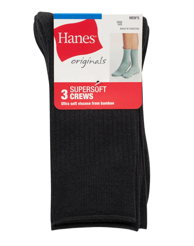 Hanes Originals Men’s Crew Socks Pack, 3-Pairs, SuperSoft