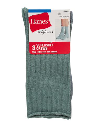 Hanes Originals Men’s Crew Socks Pack, 3-Pairs, SuperSoft