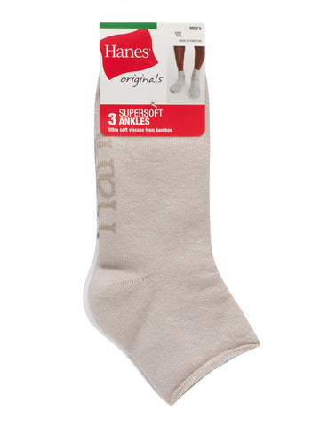 Hanes Originals Men’s SuperSoft Ankle Socks, 3-Pairs
