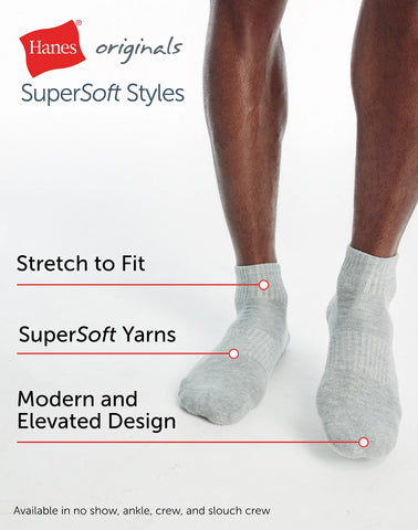 Hanes Originals Men’s SuperSoft Ankle Socks, 3-Pairs