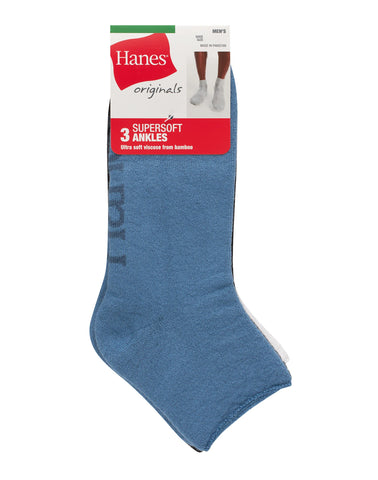 Hanes Originals Men’s SuperSoft Ankle Socks, 3-Pairs