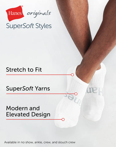 Hanes Originals Men’s SuperSoft No Show Socks, 3-Pairs