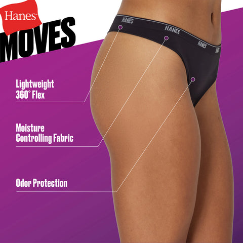 Hanes Moves Women’s 360 Degree Flex Thong Underwear, 3-Pack