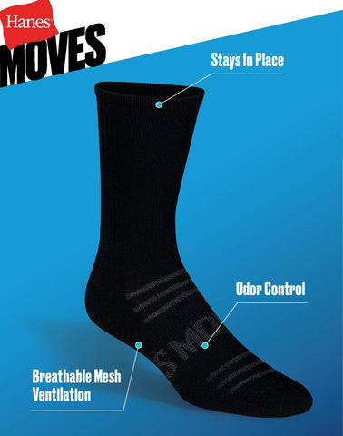 Hanes Moves Breathable Mesh Men’s Mid-Crew Socks, Shoe Sizes 6-12, 6-Pairs