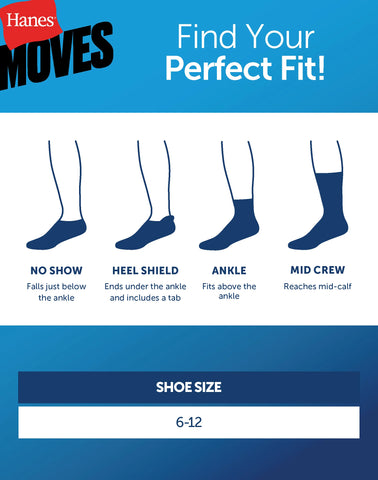 Hanes Moves Breathable Mesh Men’s Mid-Crew Socks, Shoe Sizes 6-12, 6-Pairs