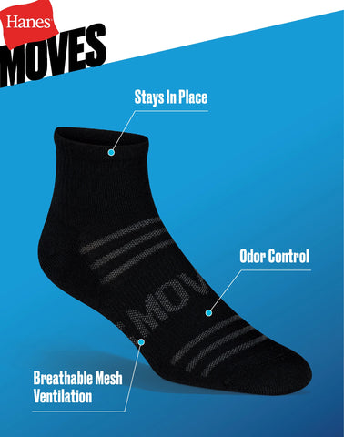Hanes Moves Breathable Mesh Men’s Ankle Socks, Shoe Sizes 6-12, 6-Pairs