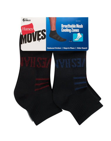 Hanes Moves Breathable Mesh Men’s Ankle Socks, Shoe Sizes 6-12, 6-Pairs