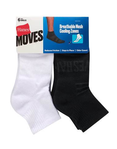 Hanes Moves Breathable Mesh Men’s Ankle Socks, Shoe Sizes 6-12, 6-Pairs