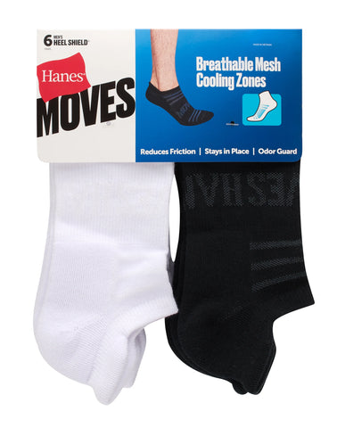 Hanes Moves Breathable Mesh Men’s Heel Shield Socks, Shoe Sizes 6-12, 6-Pairs