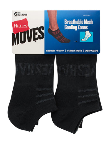 Hanes Moves Breathable Mesh Men’s No Show Socks, Shoe Sizes 6-12, 6-Pairs