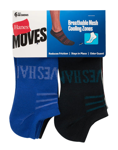 Hanes Moves Breathable Mesh Men’s No Show Socks, Shoe Sizes 6-12, 6-Pairs