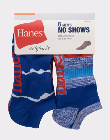 Hanes Originals Men's No Show Socks, Moisture Wicking, 6-Pairs