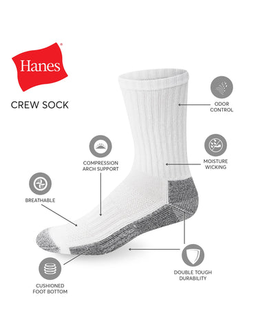 Hanes Men's Big & Tall Work Crew Socks, 6-Pairs