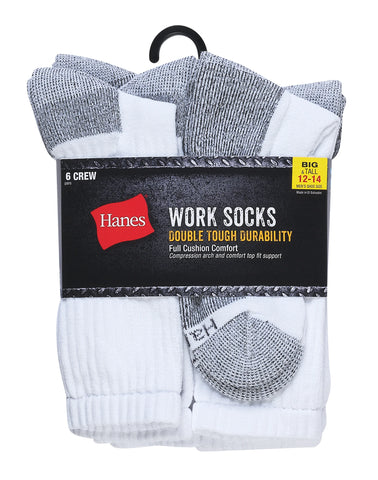 Hanes Double Tough Men's Work Crew Socks, Shoe Sizes 12-14, 6-Pairs