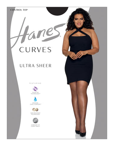 Hanes Curves Women's Ultra Sheer Pantyhose with Control Top