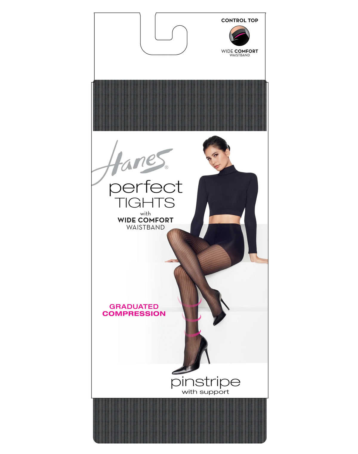Hanes Perfect Tights with Wide Comfort Waistband, Graduated Compression, Pinstripe