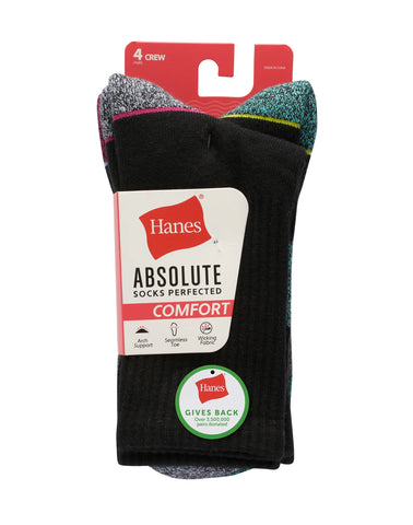Hanes Absolute Comfort Women's Crew Socks, 4-Pairs