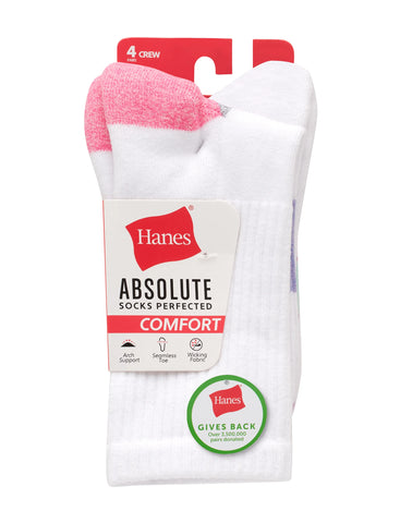 Hanes Absolute Comfort Women's Crew Socks, 4-Pairs