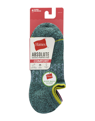Hanes Absolute Comfort Women's Super No Show Socks Pack, 4-Pairs