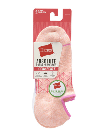 Hanes Absolute Comfort Women's Super No Show Socks Pack, 4-Pairs