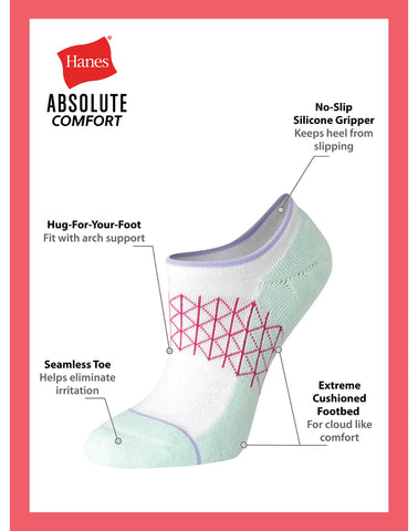 Hanes Absolute Comfort Women's Super No Show Socks Pack, 4-Pairs